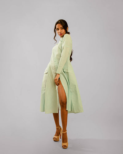 Pista Green Front Open Slit With Cross Flap Pockets