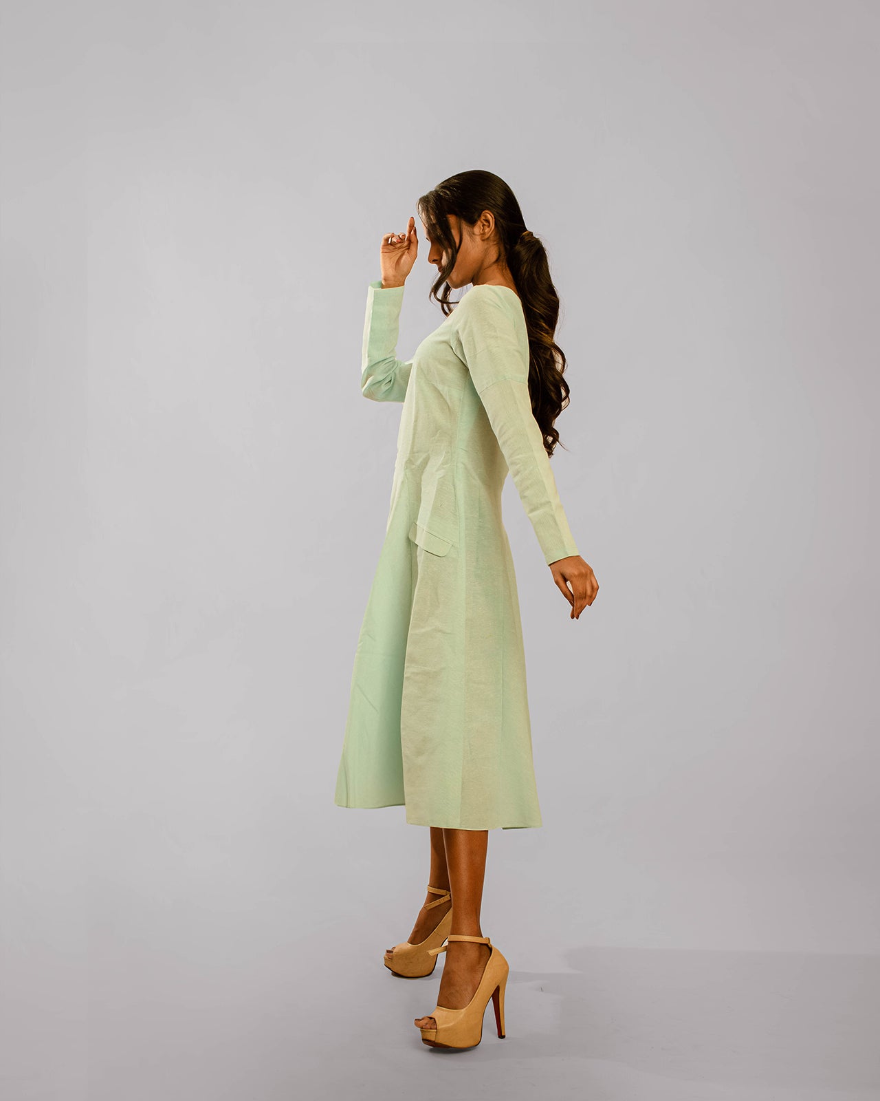 Pista Green Front Open Slit With Cross Flap Pockets