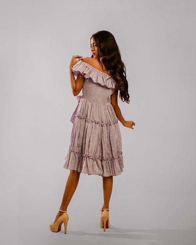 Lilac Off Shoulder Ruffle Tiered Tunic Dress