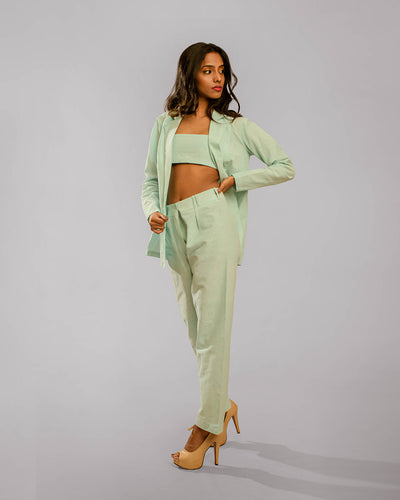 Light Green Notch Lapel Regular Jacket With Cigar Pants