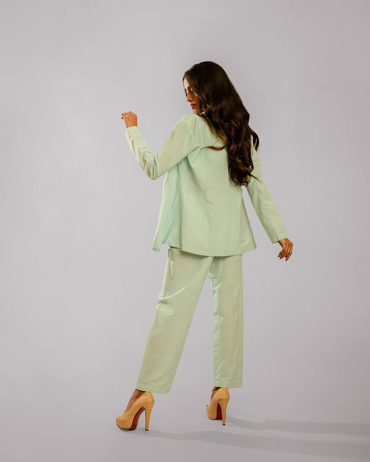 Light Green Notch Lapel Regular Jacket With Cigar Pants