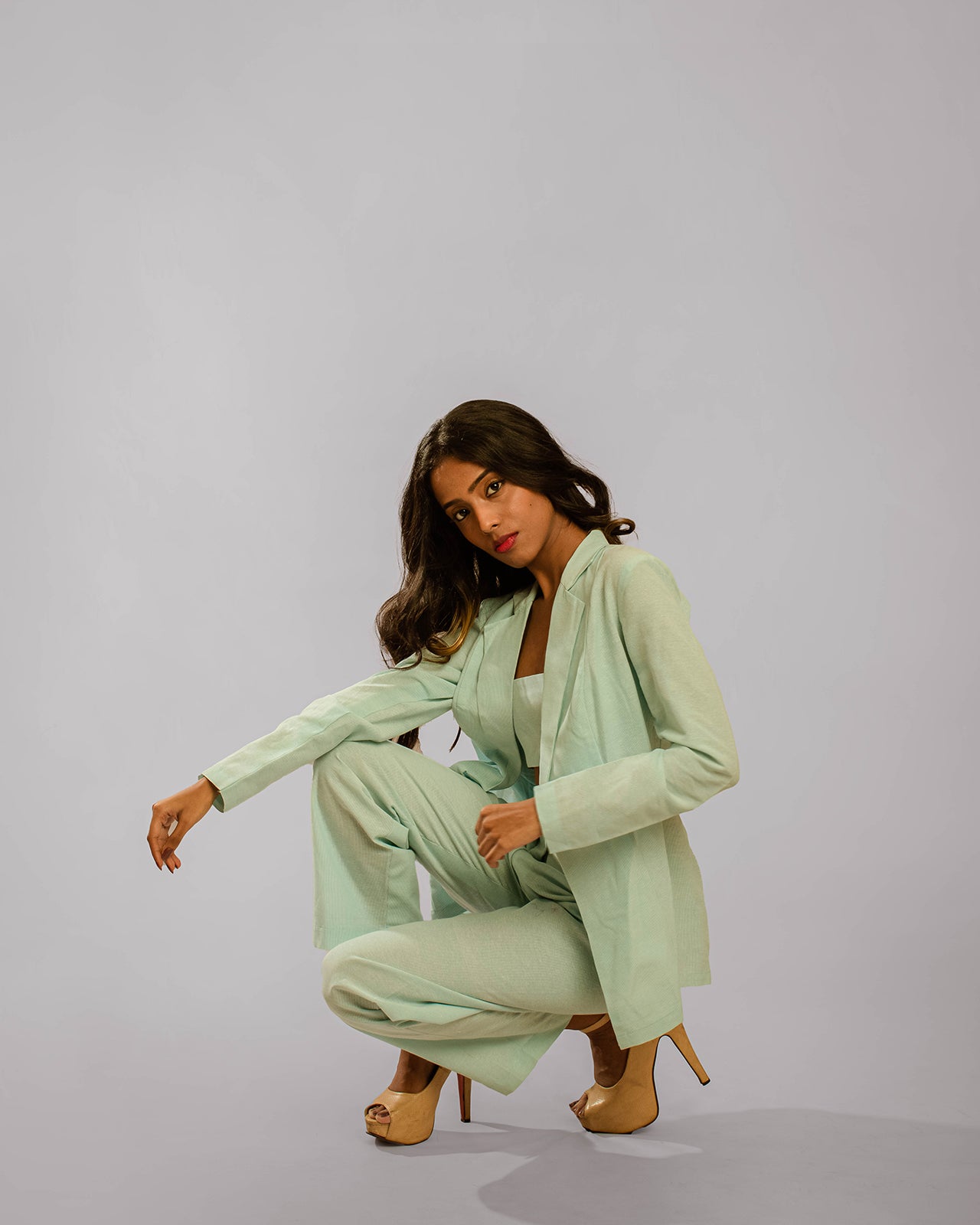 Light Green Notch Lapel Regular Jacket With Cigar Pants