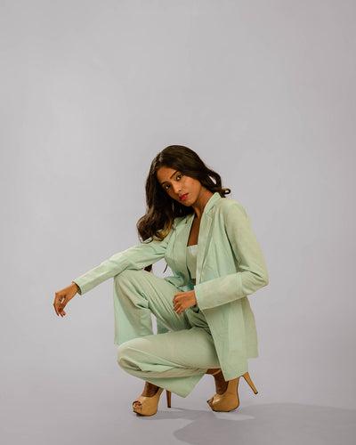 Light Green Notch Lapel Regular Jacket With Cigar Pants