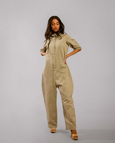Dull Grey Regular Shirt Collar Jumpsuit