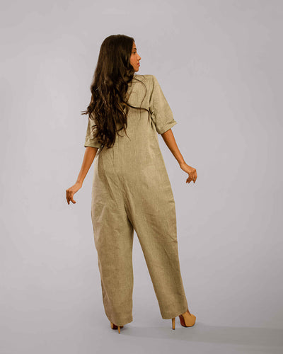 Dull Grey Regular Shirt Collar Jumpsuit