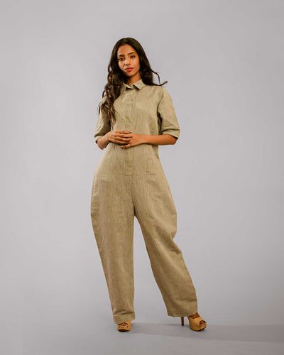 Dull Grey Regular Shirt Collar Jumpsuit
