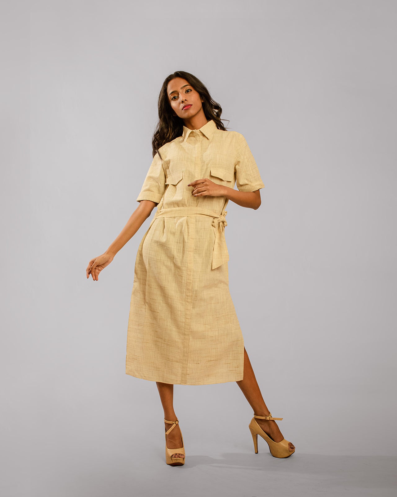 Beige Regular Shirt Collar