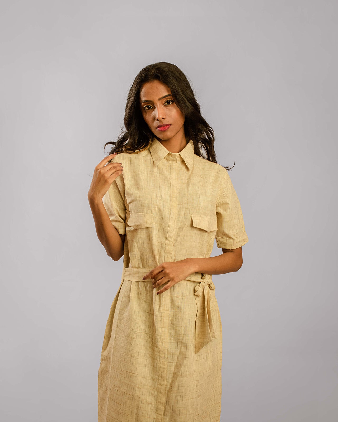 Beige Regular Shirt Collar