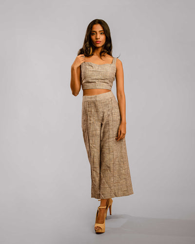 Grey Wide Leg Ankle Length Pant Crop Top With Sash Co-Ords