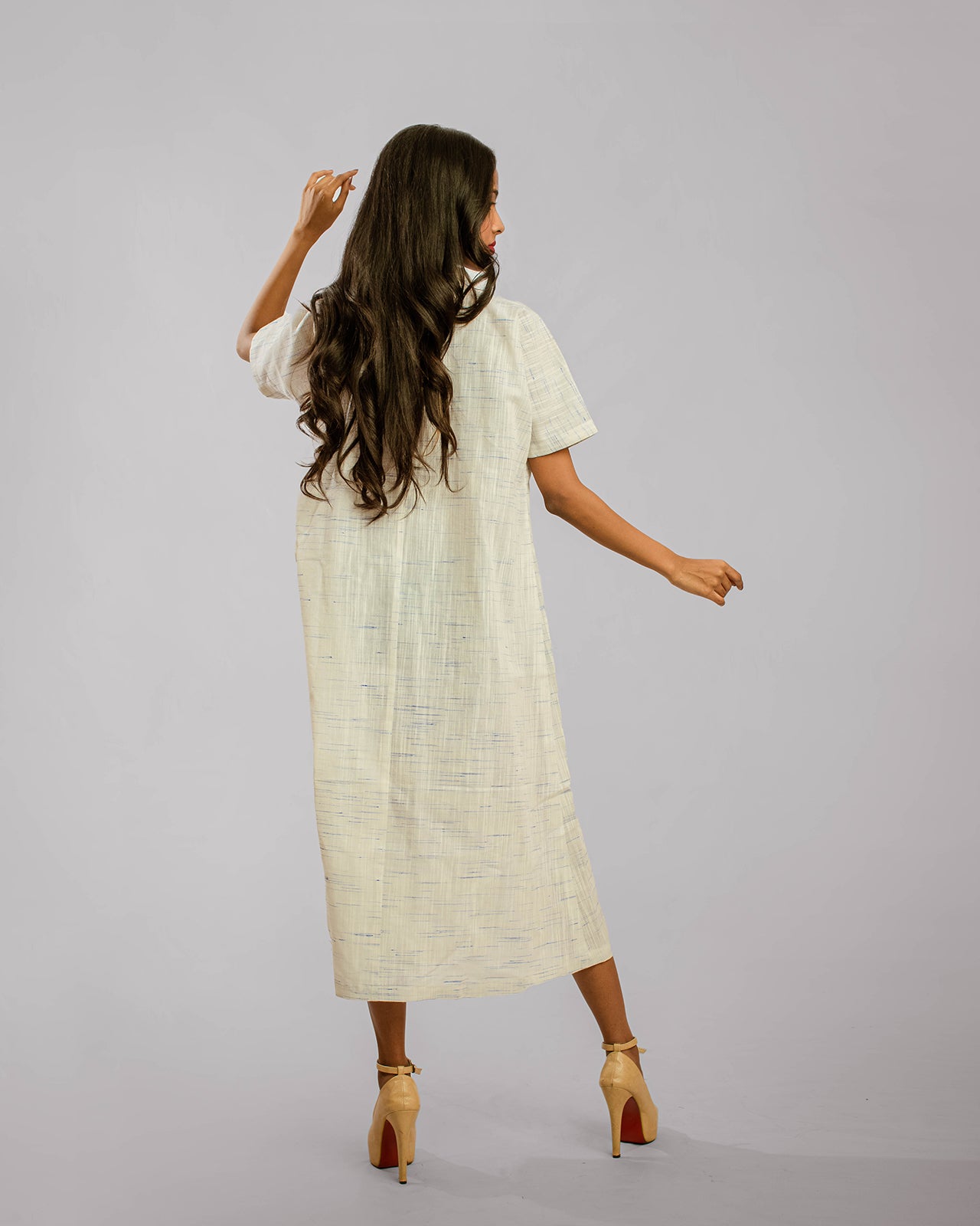White Double Breasted Regular Collar High Slit Shift Dress