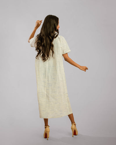 White Double Breasted Regular Collar High Slit Shift Dress
