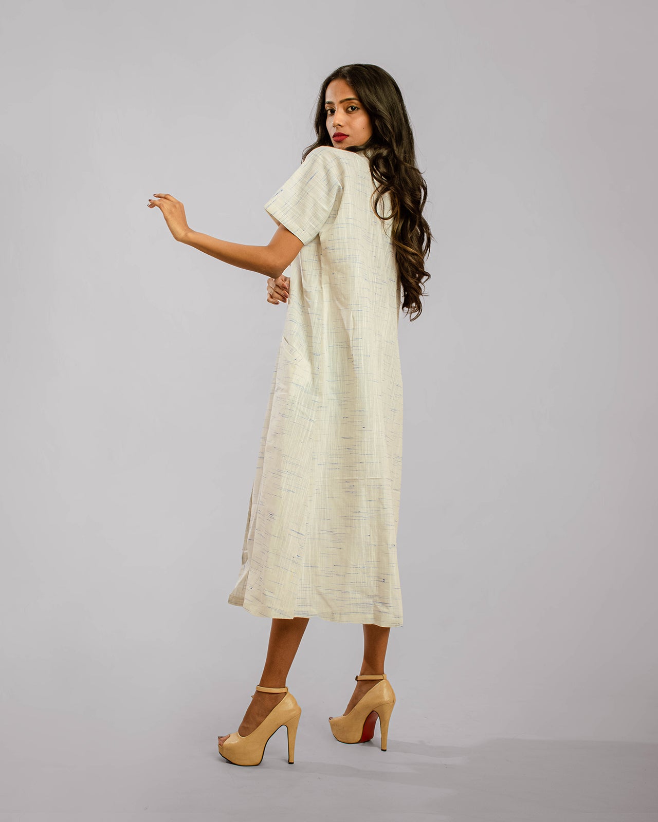 White Double Breasted Regular Collar High Slit Shift Dress
