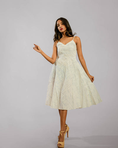 White Noodle Strap Below Knee Length A-Line Dress