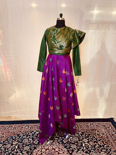 Purple and Bottle Green Indo-western Gown