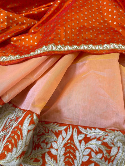 Peach and orange Embroidered border saree