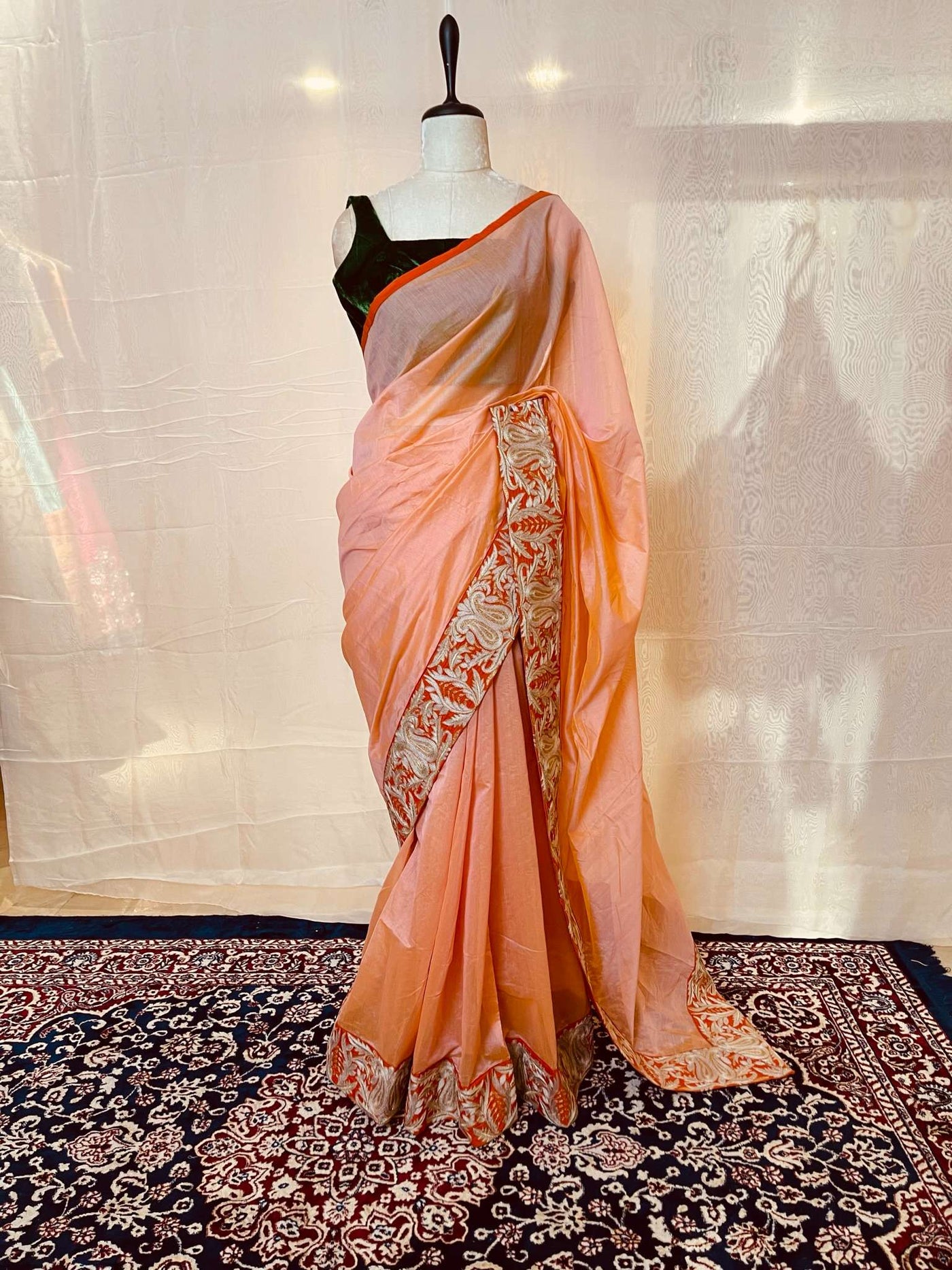 Peach and orange Embroidered border saree