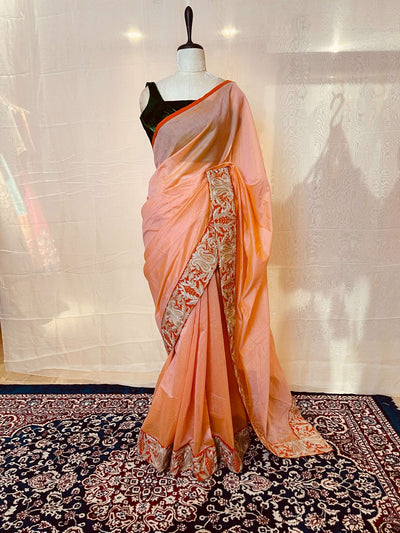 Peach and orange Embroidered border saree