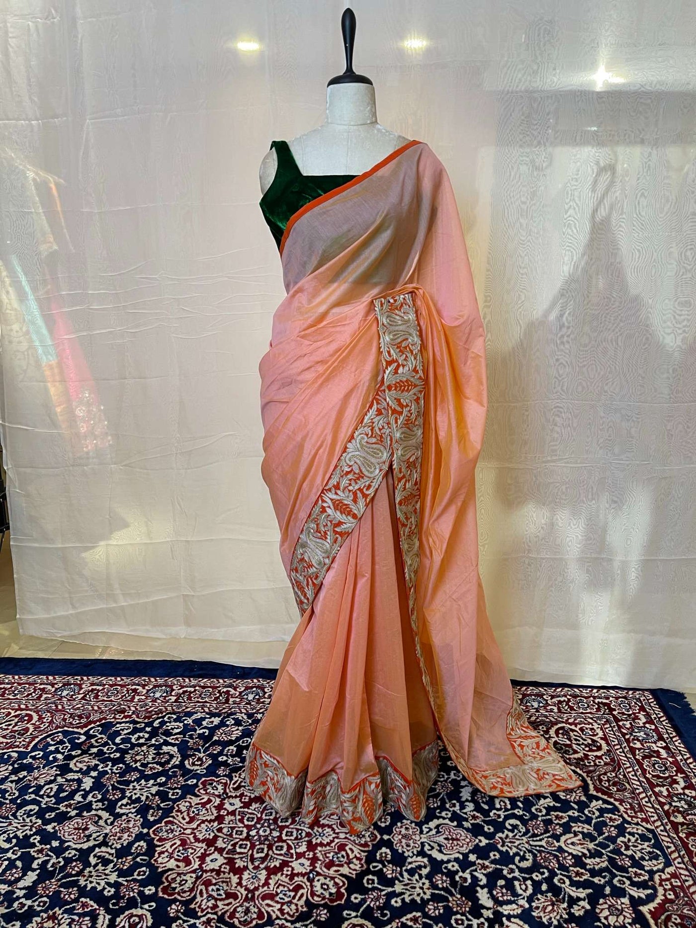 Peach and orange Embroidered border saree