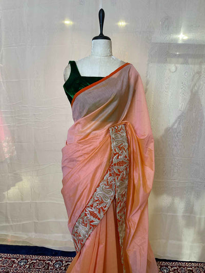 Peach and orange Embroidered border saree
