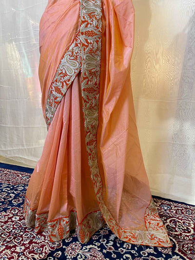 Peach and orange Embroidered border saree