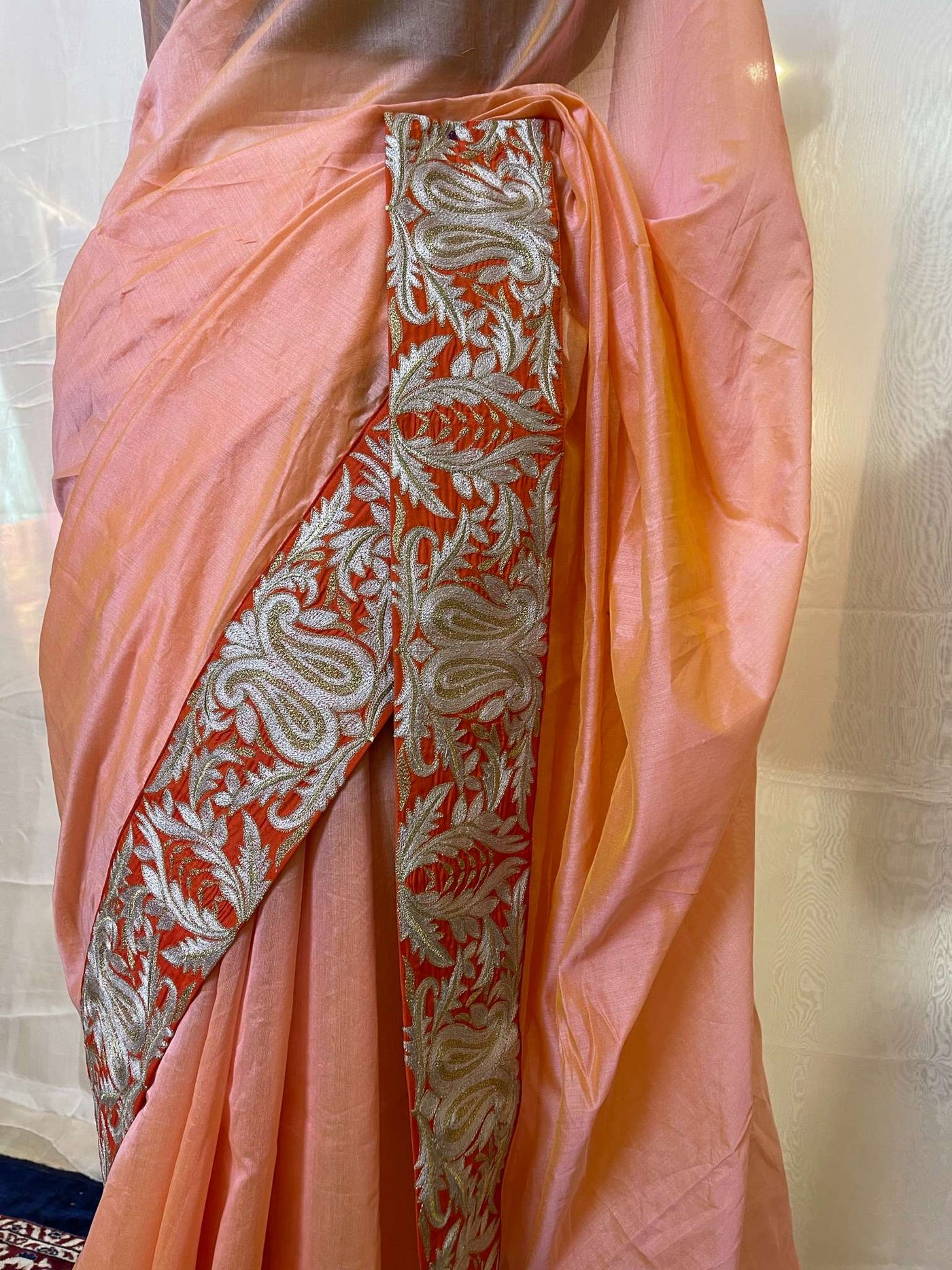 Peach and orange Embroidered border saree