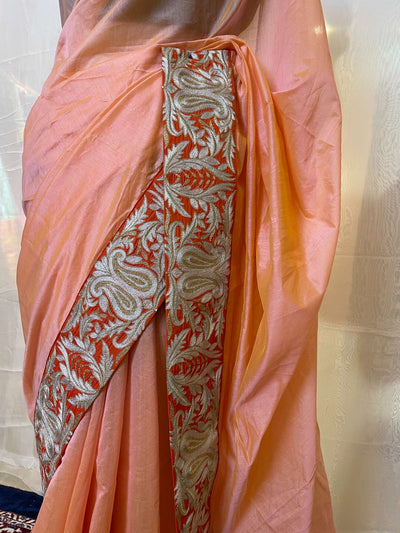 Peach and orange Embroidered border saree