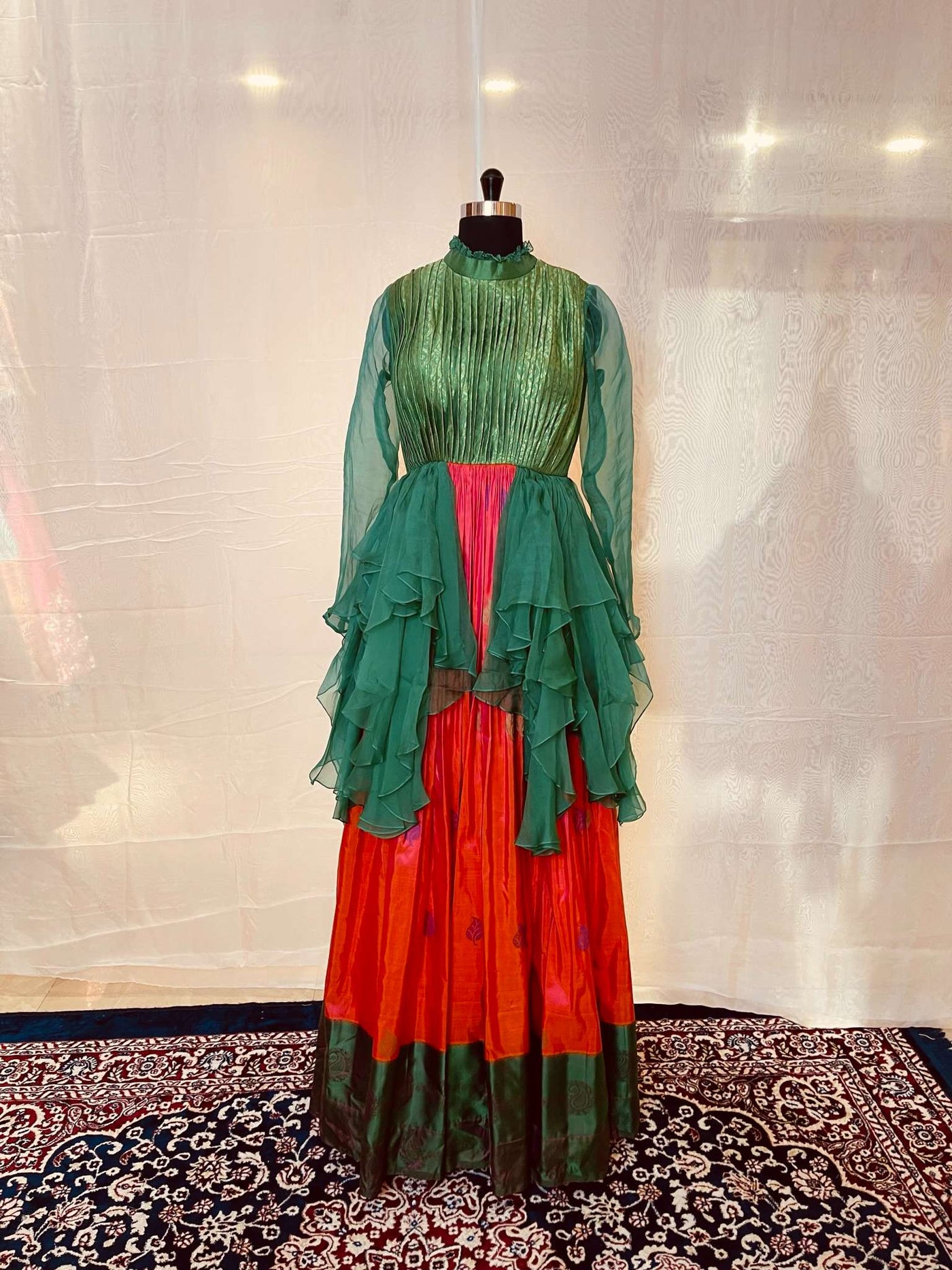 Orange Indo western Silk Gown