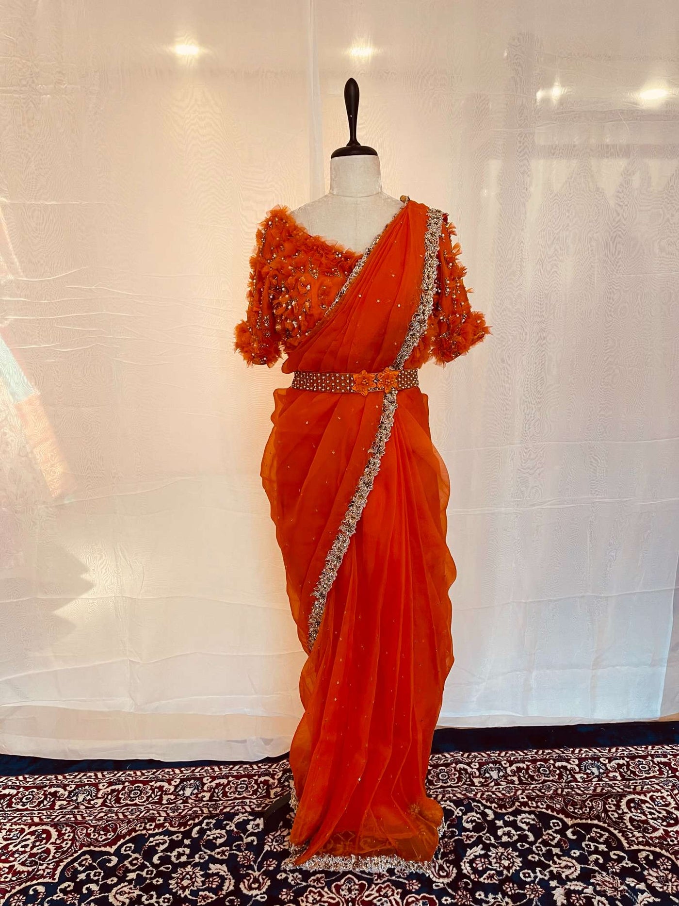 Orange Ready-to-Wear Saree Set