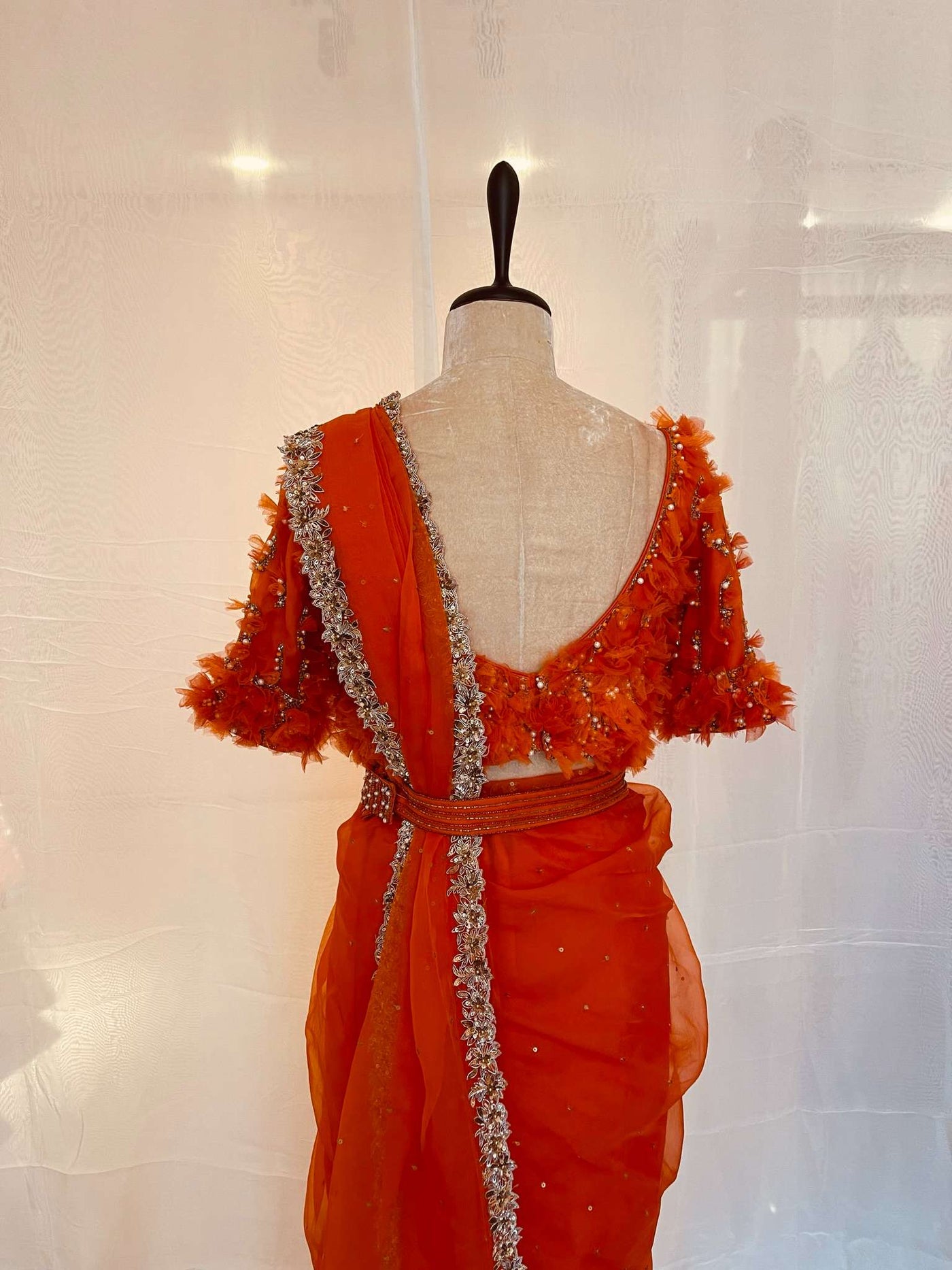 Orange Ready-to-Wear Saree Set