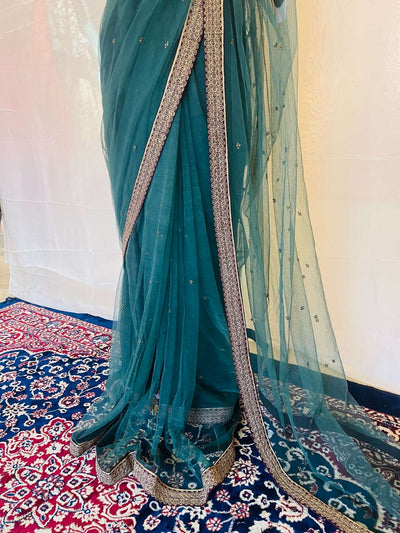 Green Tulle Saree with Embroidered Border